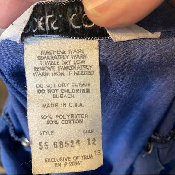 Vintage Models Coat Blue Button-Up Midi Dress artist smock belted pockets 12 USA - Picture 2 of 10